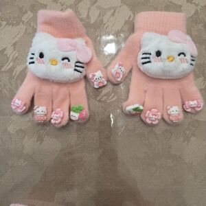 Cute Pink Kitty Gloves for Kids